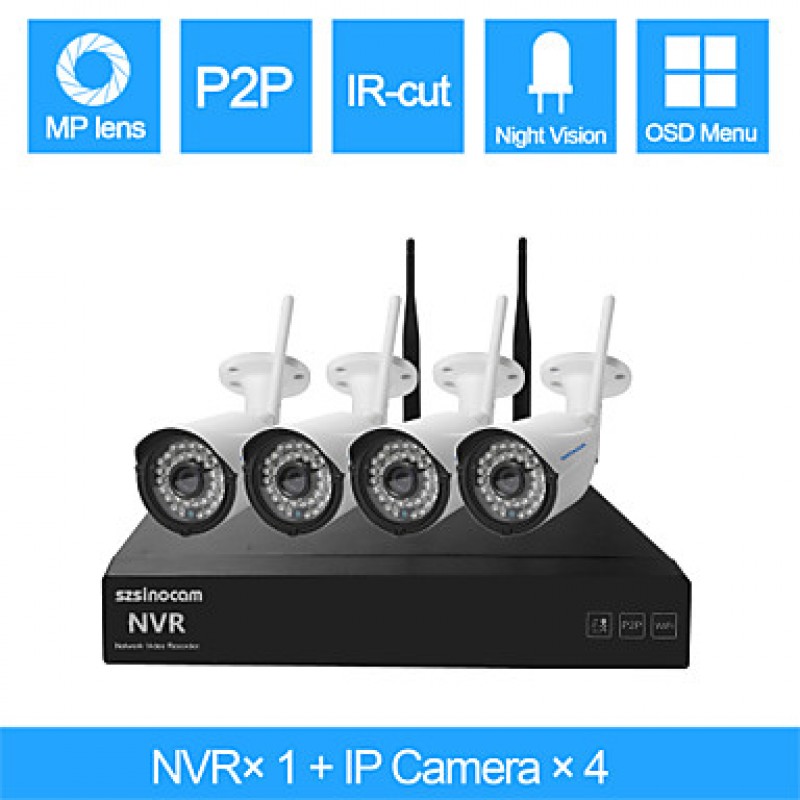 4CH 720P 1.0MP WIFI NVR Kits,No Need To Set, You Can  The Image,Support Mobile phone P2P.  