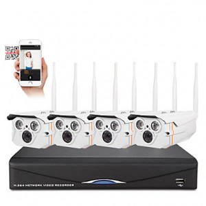 4CH Wireless 1.0MP 720P NVR POE Security IP Camera...